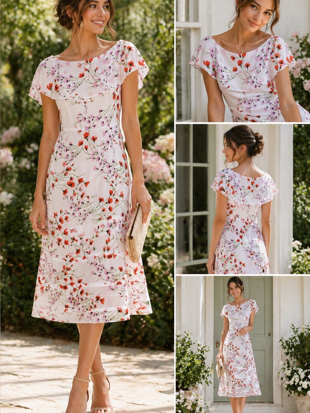 BANANA REPUBLIC Floral Tea Length Dress Garden Party Baby Shower Size 2 EUC
